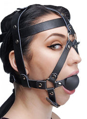 Master Series Leather Head Harness with Ball Gag