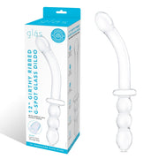 Glas ch Girthy Ribbed G Spot Glass Dildo With Handle Grip Double Ended