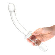 Glas ch Girthy Ribbed G Spot Glass Dildo With Handle Grip Double Ended