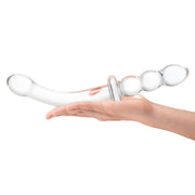 Glas ch Girthy Ribbed G Spot Glass Dildo With Handle Grip Double Ended