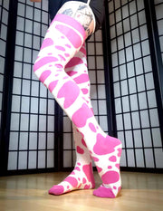 Thigh High Hot Pink Cow Print Socks