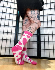 Crew Hot Pink Cow Print Socks