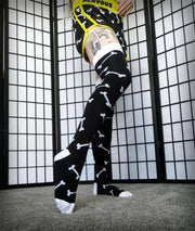 Thigh High Black Puppy Play Bones Socks