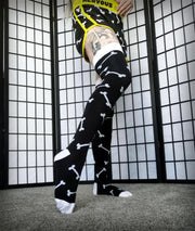 Thigh High Black Puppy Play Bones Socks