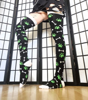 Thigh High Green Puppy Play Bones Socks