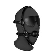 Blindfolded Head Harness with Solid Ball Gag Black