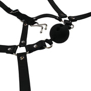 Head Harness with Breathable Ball Gag and Nose Hooks Black