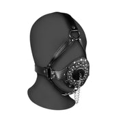 Open Mouth Gag Head Harness with Plug Stopper Black