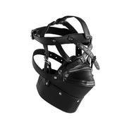 Head Harness with Zipup Mouth and Lock Black
