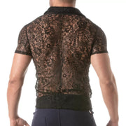 Lace Short Sleeves Shirt - Size : L